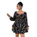 Flirty Floral Print Dress – Square Neck Backless Bubble Sleeve Dress, Feminine & Elegant For Women_ecoleips.com