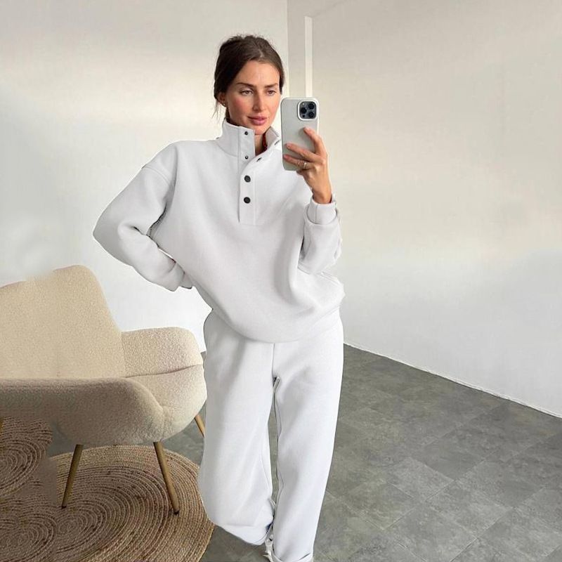 Spring And Autumn New Fashion Women's Clothing Solid Color Sweater Casual Suit Two-piece Set_ecoleips.com