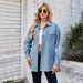 Women's Clothing Washed Raw Edge Denim Long Sleeved Lapel Top_ecoleips.com
