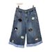 New Women's Retro Puppy Embroidered Plaid Patchwork Wide Leg Loose Cropped Jeans European American Style 2026 Cross Border Foreign Trade_ecoleips.com