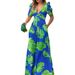 Women's Clothing Slim Waist Jumpsuit V-Neck Short Sleeve Printed Long Pants American Style Polyester Romper_ecoleips.com