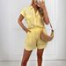 Women's ClothingRolled Sleeve Pocket Casual Shirt Loose Two Piece Suit Wide Leg Shorts Shirt Suit NO BELT_ecoleips.com