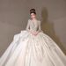 Vintage Long Sleeve Wedding Dress For Bride – Lace A-Line Ball Gown With Cathedral Train, High Waist Princess Sleeves, Winter Elegant Bridal Gown_ecoleips.com