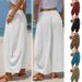 Women's Linen Wide Leg Trousers Bohemian Summer Casual Patchwork Loose Elastic Waist European And American Style 2026_ecoleips.com