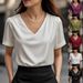 Satin V-Neck Short Sleeve Tee – Women’s Elegant Solid Top For Spring & Summer | Soft & Luxe (S-2XL, 6 Colors)_ecoleips.com