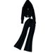 Women's Korean Style Two Piece Set Long Sleeved Zipper Hooded Slim Fit Knit Sweatshirt And Jacket High Waist Wide Leg_ecoleips.com