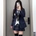 girl JK Uniform Navy Blue Suit College Style Blazer Plaid Skirt Shirt Outfit Set For Women_ecoleips.com