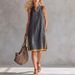 New 2026 Women's V Neck Sleeveless Dress European American Style Cotton Linen Summer Casual Elegant Midi Skirt for Beach Vacation_ecoleips.com