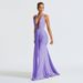Elegant Solid Color Halter Deep V Neck Dress Sexy Backless High Waist Maxi Dress With Ribbon Temperament Long Dress For Women_ecoleips.com