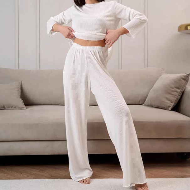 Autumn New Knitted Jacquard Comfortable Sleeve Long Pants Pajama Set European And American Cross-Border_ecoleips.com