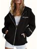 Women's Printed Cardigan Jacket Long Sleeve Boyfriend Style Loose Casual Hooded Zipper Print_ecoleips.com