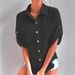 Large Stock Available: European And American Cross-border Foreign Trade Women's Cotton-linen Shirt With Turn-down_ecoleips.com