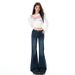 Retro Blue Low-waist Jeans For Women, 2025 Autumn New American Style, Non-clammy, Slimming Flared Pants_ecoleips.com