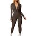 Bestseller 2023 European And American Women's Yoga Jumpsuit, Ribbed Long Sleeve Front Zipper Workout Romper_ecoleips.com