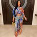 Women's Clothing Off-Shoulder Crop Top Lantern Sleeve Printed Pants Set YW0863_ecoleips.com