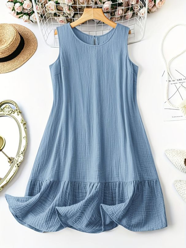 Women's Clothing Solid Color Sleeveless Casual Dress_ecoleips.com