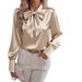 Women's Clothing Long Sleeve Satin Shirt Casual Versatile Bow Detail Top Solid Color New Autumn_ecoleips.com