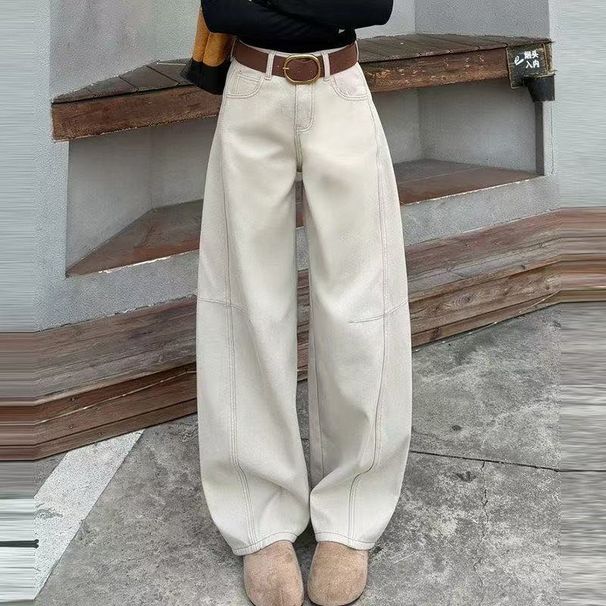 Women's High Waist Wide Leg Jeans Retro Curved Slimming Straight Leg Loose Fit Floor Length Pants Bright Gray Spring Autumn 2026_ecoleips.com