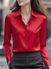 Autumn Solid Color Long Sleeve Shirt Lapel Satin Women's Shirt Shirt For Women_ecoleips.com