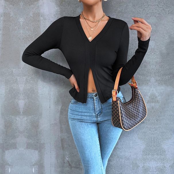 Voya Women's Clothing 2026 Spring/Summer European And American Fashion Elegant Commuting Long-Sleeve Slim Fit Pullover Cropped_ecoleips.com