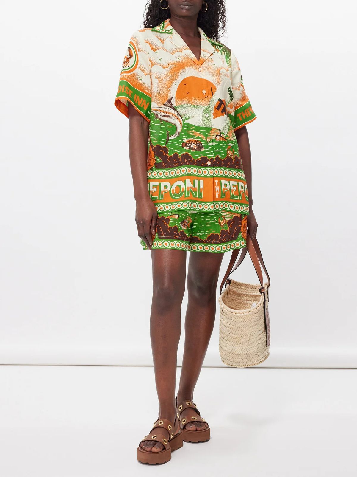 Women's Clothing Casual Two Piece Suit Cotton And Linen Printed Shirt Shorts_ecoleips.com