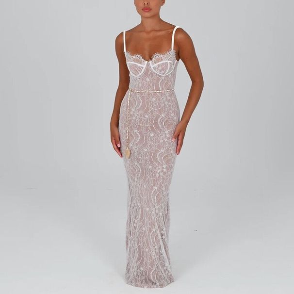 Women's Clothing New Lace Suspenders Fashionable Temperament Dress Long Skirt Off Shoulder Slim Dress_ecoleips.com