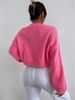 Women's Clothing Loose V Neck Cloud Drop Shoulder Knitted Cardigan Three Button Sweater Short Coat_ecoleips.com