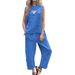 Spring And Summer New Cotton And Linen Fashion Casual Loose Two-Piece Set, Sleeveless Top, Loose Trousers For Women_ecoleips.com