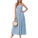 Women's Bohemian Halter Smocked Ruffled Maxi Dress – Casual Beach Resort Gown For Summer 2026_ecoleips.com