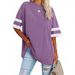 2025 Cross-Border Women's Tops European And American Loose-Fit Half-Sleeve Round Neck Color-Block Waist-Cinching_ecoleips.com