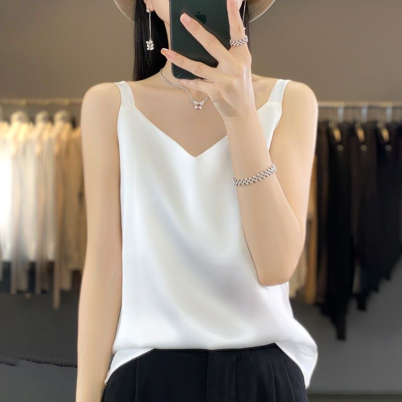 Summer Satin Wide-strap Camisole For Women, Slimming And Versatile, With A Mulberry Silk Feel, Casual Top_ecoleips.com