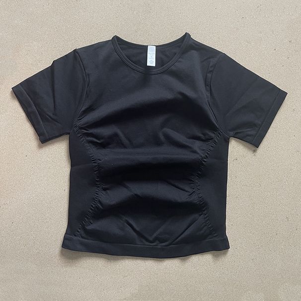 Spring And Summer Seamless Knitted Slim Sports Short-sleeved T-shirt Women's Elastic Tight Top Waist Yoga Clothes_ecoleips.com
