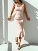 Midi Dress Spring Summer Women Pink Floral Square Neck Sleeveless Mermaid Hem Bodycon Elegant Romantic Party Date Vacation Dress_ecoleips.com
