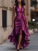Elegant V-Neck Asymmetrical Dress With Flounce Hem – Breathable Stretch Polyester Midi Dress (XS-XXXL, 8 Colors)_ecoleips.com