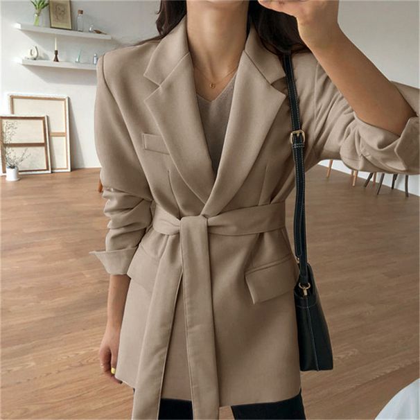 Women's Clothing Women's High-End Versatile Belted Casual Blazer Style Mid-Length Spring/Autumn Outerwear For Women_ecoleips.com