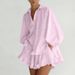 Women's Striped Fashion Suit Loose Fit Casual Two Piece Set With Lapel Puff Sleeves Ruffled Shirt And Shorts For Summer_ecoleips.com