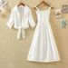 Summer New Style Student Single French Niche High Waist Slimming Base Camisole Dress Two-Piece Set For Women_ecoleips.com