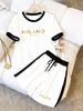 Women's Color Block Letter Print Tee Korean Inspired Slim Fit Summer Style Top_ecoleips.com