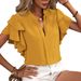Women's Summer V-Neck Casual Double-Layered Sleeveless Plain Shirts With Short Sleeves For Slimming_ecoleips.com