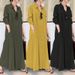 Wind Cotton And Linen Solid Color Flannel Collar Long Sleeve Shirt With Pockets Simple, Loose-Fitting Casual Long Dres_ecoleips.com