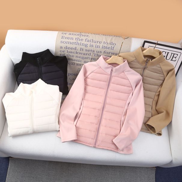 girl Girl 2025 Autumn Winter New Style Slim Waist Patchwork Down Cotton Jacket Stand Collar Slimming Inner Liner Outdoor Thick_ecoleips.com