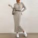 K Casual Round Neck Knitted Long Skirt For Women, Long Sleeved Dress. No Necklaces Or Other Accessories_ecoleips.com