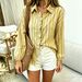 Striped Women's Shirt Loose Fitting Slimming Blouse Ruffled Trim Top for Business Casual Wear_ecoleips.com