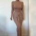 Women's Fashion Sexy Long Sleeve Streamer Maxi Dress Ruched Slim Fit Dress_ecoleips.com