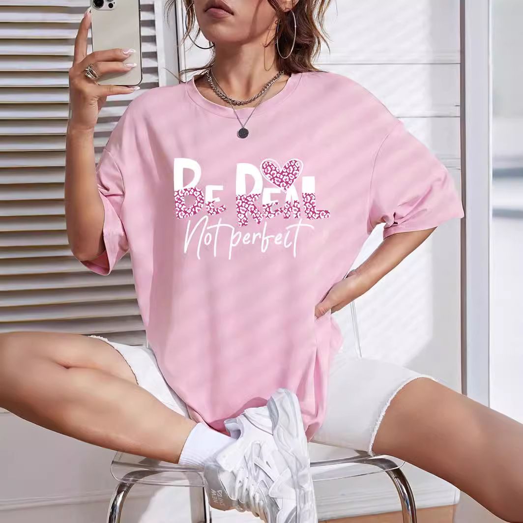 Women's Clothing Women's Casual Loose T-Shirt Round Neck Short Sleeve Letter Print Simple Sports Top Style For Formal & Casual For Women_ecoleips.com