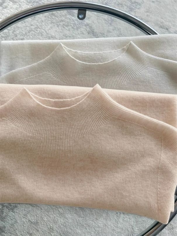 European-style Gentle And Soft Knitted For Women, Semi-high Collar, High-end Wool Base Shirt, Casual Inner Layer,_ecoleips.com
