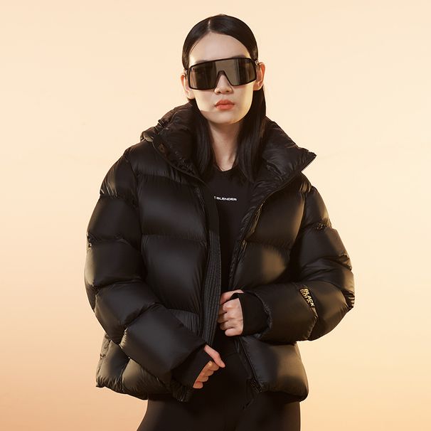 "Black & Gold Goose Down Puffer Jacket For Women - Detachable Hood Winter Coat With Luxury Quilting, Thickened Insulation & Oversized Fit (S-XXL)"_ecoleips.com