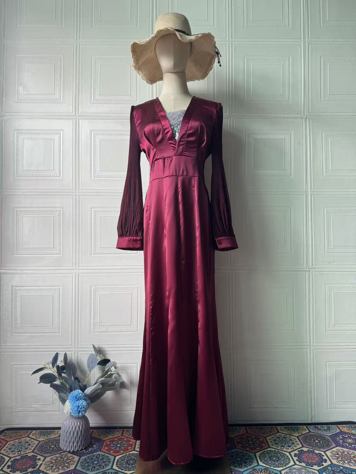 Women's Clothing Women's Retro Long Sleeved Maxi Dress Sexy Feminine Spring European American Style Muslim Fashion_ecoleips.com