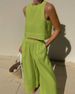 Women's Clothing Casual Loose Solid Color Sleeveless Shirt Trousers Two Piece Suit_ecoleips.com