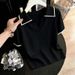 Summer New Korean Style Elegant Collared Knit Sweater Color Block Elegant Knit Short Sleeve T Shirt_ecoleips.com